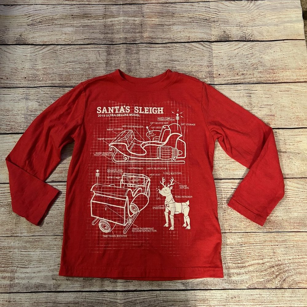 Santa's Sleigh Long Sleeve Shirt - Boys XS (4-5)